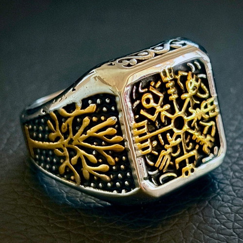Vegvisir & Yggdrasil ring, US 13, 316L stainless steel