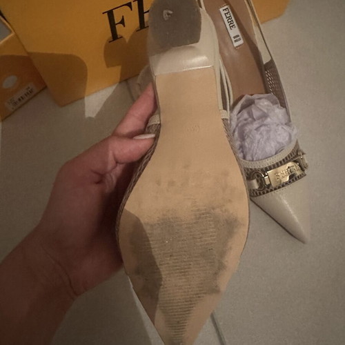 FERRE slingback pumps with mesh and gold buckle, size 39