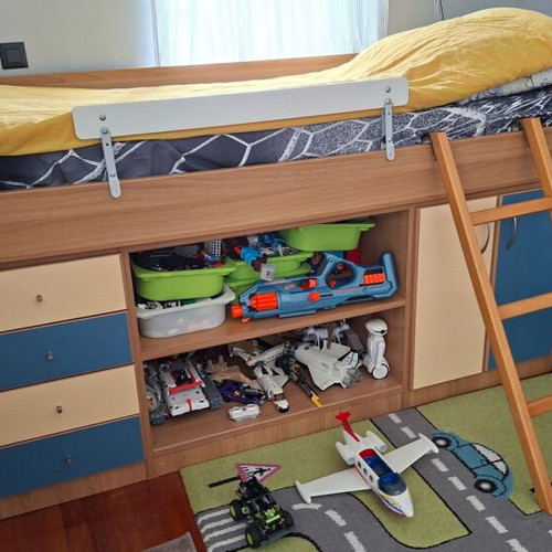Children's loft bed with ladder and storage used
