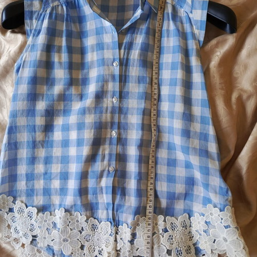 Mayoral Girls Blue Gingham Sleeveless Blouse with Lace Trim Size 10Y Like New
