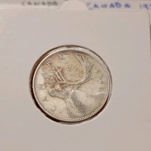 Silver Canada 25 cents coin 1947 used