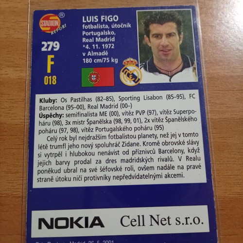 Luis Figo Card Used Stadion World Stars 2001
