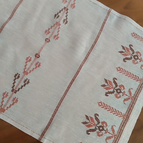 Handmade woven table runner with silver embroidery, 83x40 cm