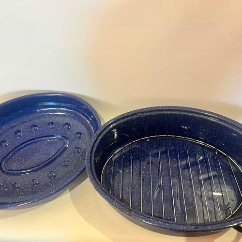 Blue Enamel Roasting Pan 21x41x31 New