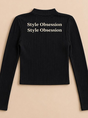 Zara Black Ribbed Long Sleeve Top used, size M