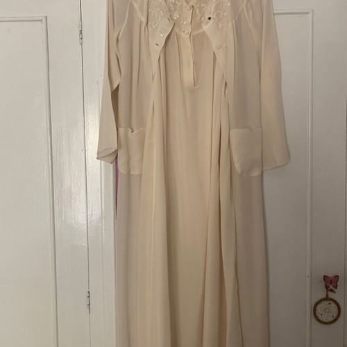 Silk bridal nightgown and robe set, handmade, beige