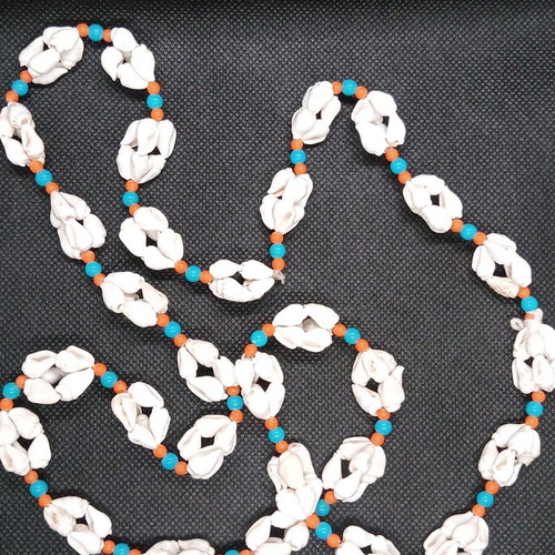Long necklace with natural shells and colorful beads like new