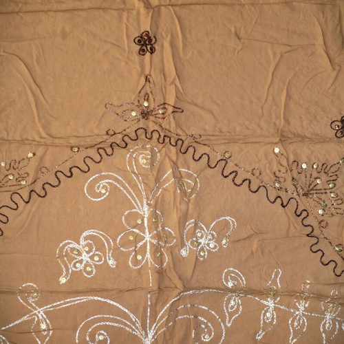Handmade pareo with sequins silk and cotton blend beige and brown