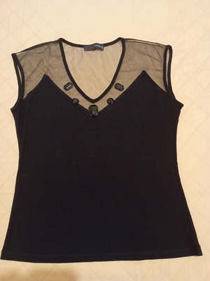 Women's sleeveless black blouse like new with transparency and sewn jewels