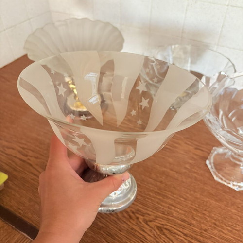 Crystal and glass bowl set with decorative clock, like new