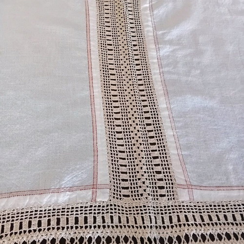 Handmade embroidered tablecloth with lace, new, cotton 1.15×1.15 m