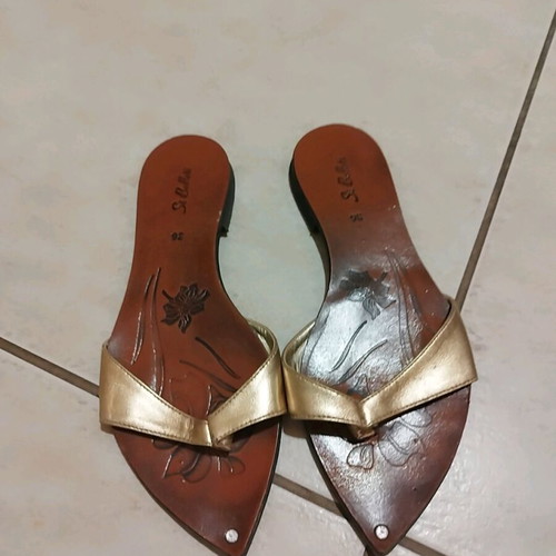 Leather gold slippers like new, size 36