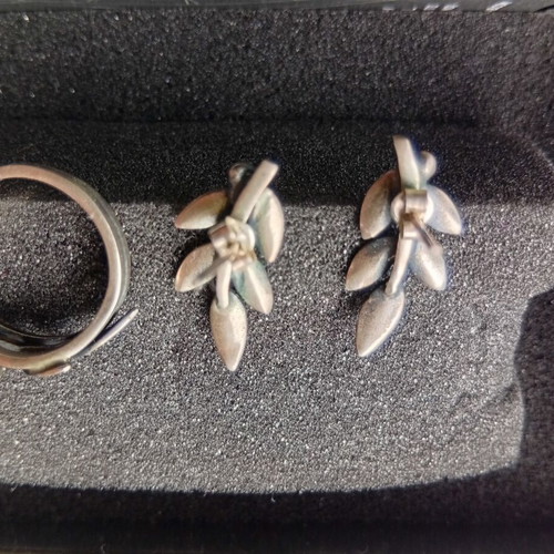 Silver ring and earrings set used