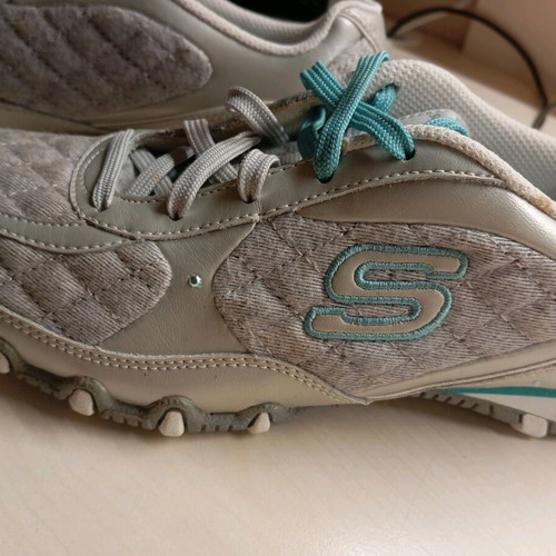 Skechers athletic shoes new, gray with turquoise laces