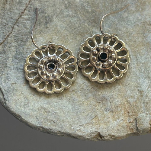 Silver earrings with black detail in center new