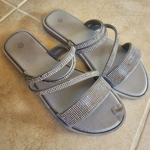 Children's sandals with rhinestones size 37, used, gray and silver