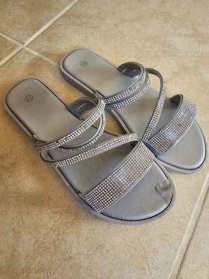 Children's sandals with rhinestones size 37, used, gray and silver