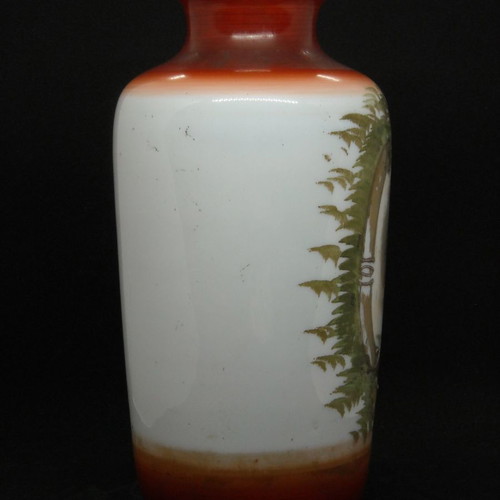White opaline vase with Victorian couple used