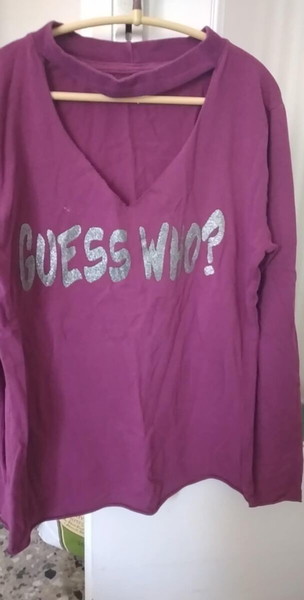 Μακρυμάνικη Φούξια/Μωβ Μπλούζα με Τύπωμα "GUESS WHO?"