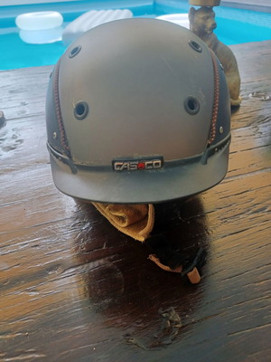 Casco equestrian helmet used, gray, blue and brown colors