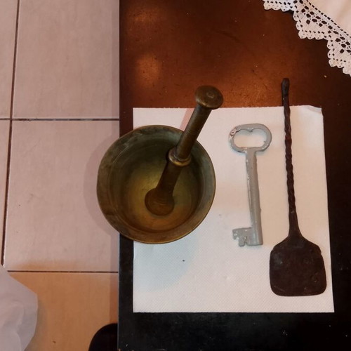 Antika forged cooking utensils 1840-1890 used, rare collectible set of 3