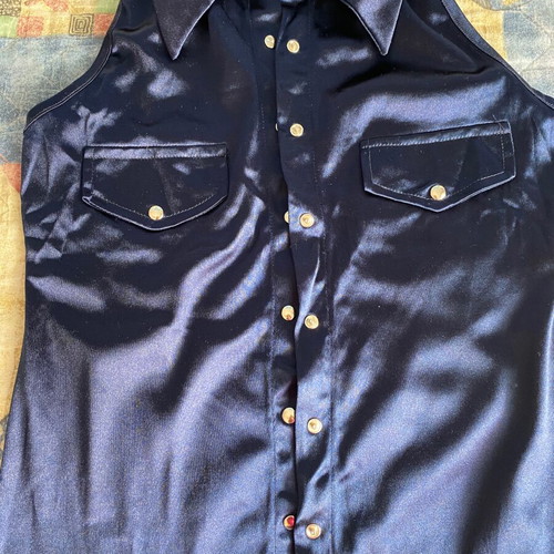 90s vintage navy satin sleeveless shirt fitted vest new