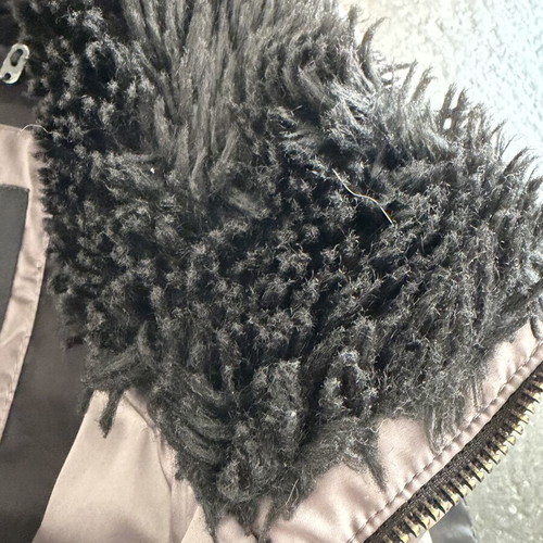 Zara Woman quilted puffer vest used, metallic taupe with black faux-shearling collar
