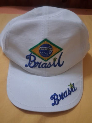 Hat Brasil white, new, embroidered flag and lettering