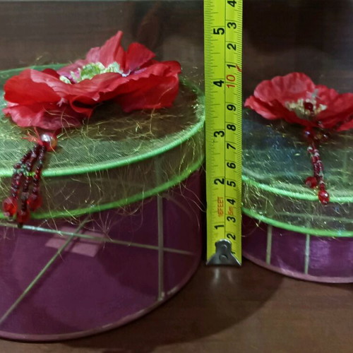 Organza storage boxes with poppies set of two new
