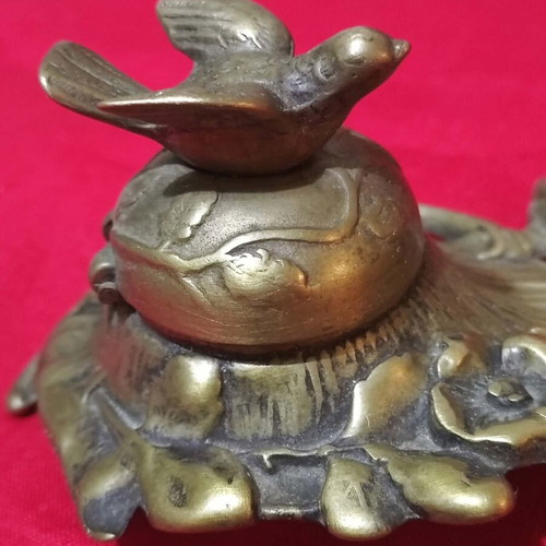 Vintage oxidized brass desk set with Art Nouveau motifs