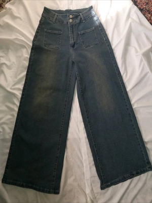 Women's denim wide-leg pants new, high waist, blue