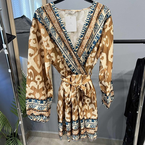 Mini wrap dress one size with ethnic geometric print new