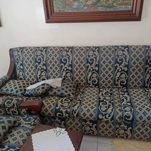 Classic three-seater sofa used with 2 armchairs and stool