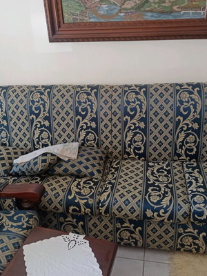 Classic three-seater sofa used with 2 armchairs and stool