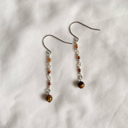 Earrings with tiger eye new, handmade with glass beads