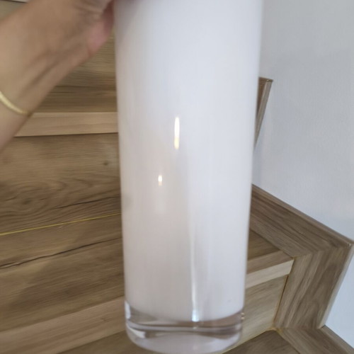 Glass vase 30cm, white with slight wear