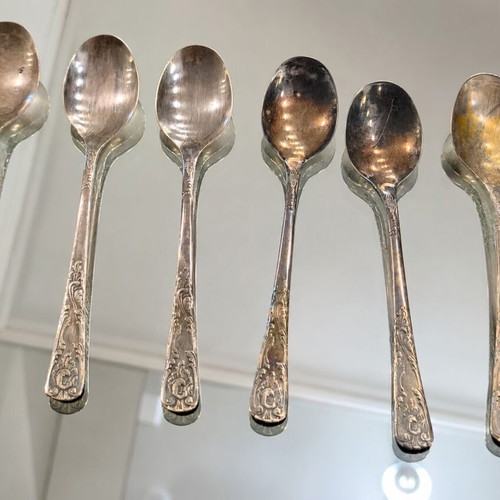 Vintage Set of 6 Silver-Plated Dessert Spoons USSR used
