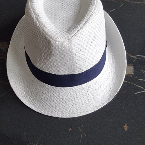 Straw Fedora Hat size 54cm for kids, like new, white with blue band