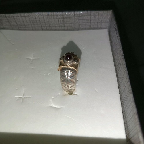 Byzantine ring new, silver 925 and gold with garnet stone