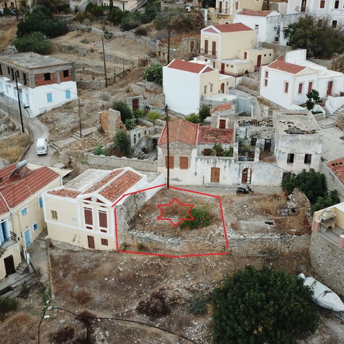 Two-Story Roofless Ruined House 92 m² in Symi with View