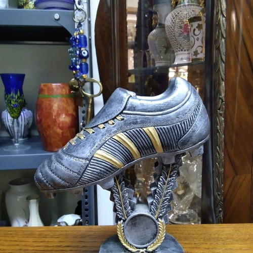 Tabletop Football Trophy Shoe silver with gold details like new