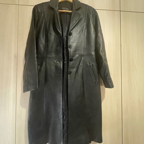 Leather coat knee-length used, black size M