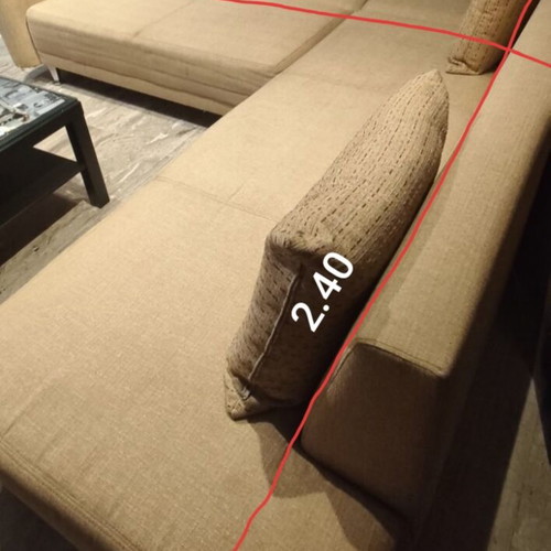 Corner sofa bed with pouf used, beige, 2.40×2.60 m