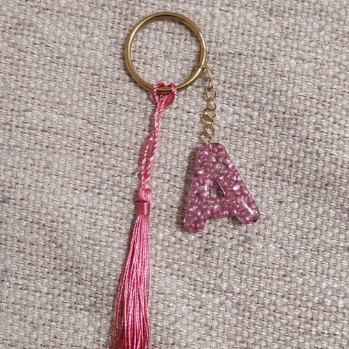 Handmade Pink Resin Keychain Monogram A