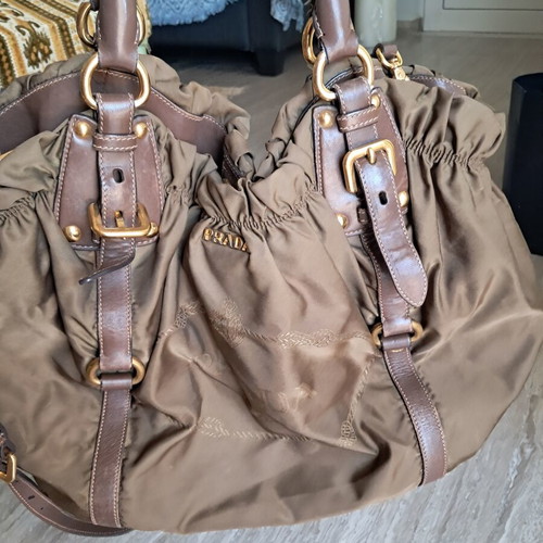 Prada handbag, brown mocha fabric with logo lining, large size