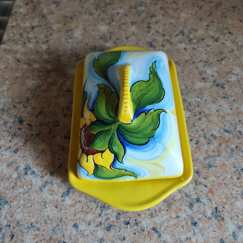 Deruta Italy Maiolica Butter Dish with Lid and Napkin Holder