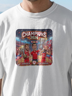T-Shirt Olympiacos BC Champions 2026 new, white, unisex