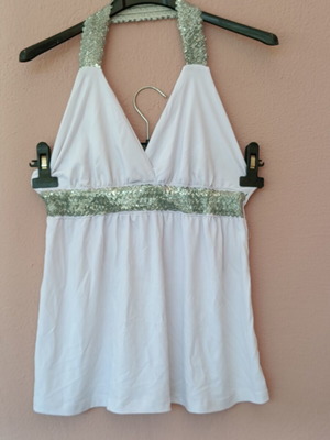 White halter top with silver sequins, new, size S