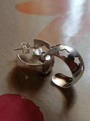 Silver 925 Wide Hoop Earrings with Cutout Stars New