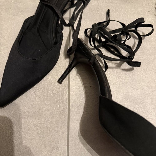Zara satin black pumps size 38 used with ankle ties